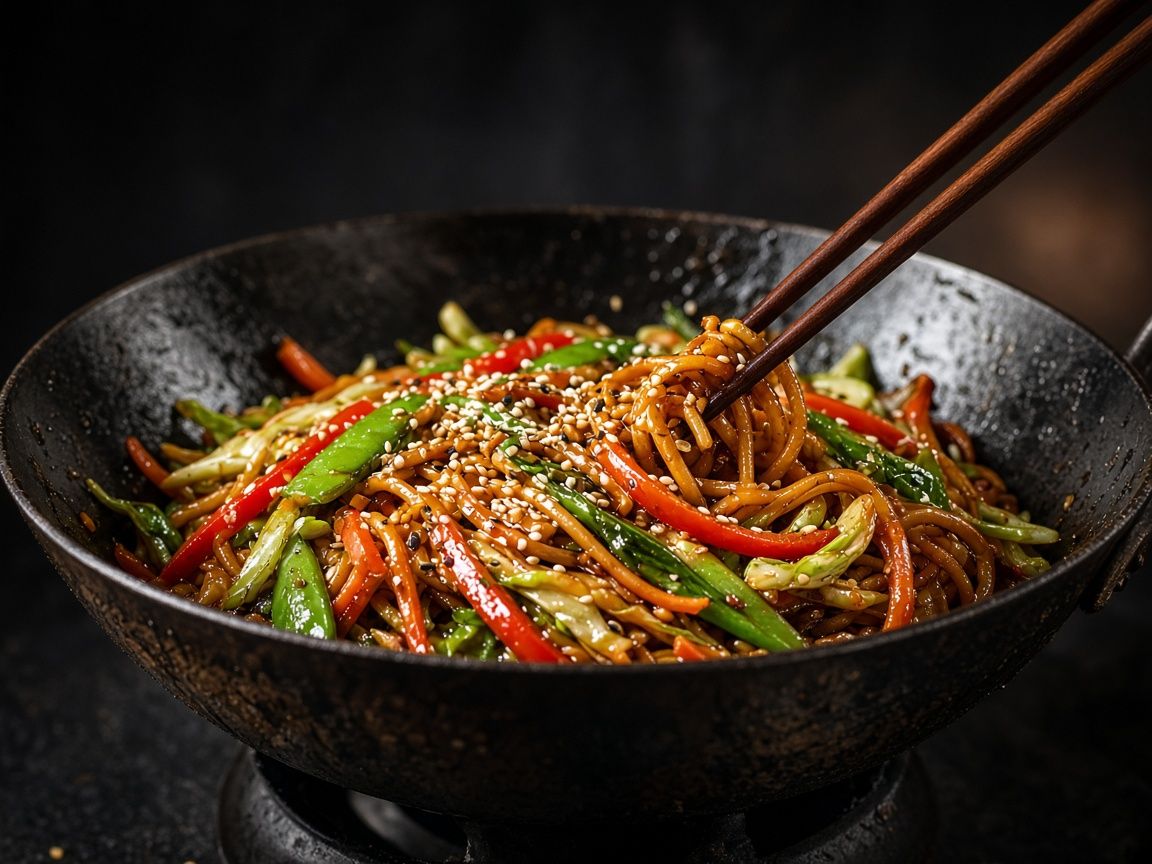 Noodle stir-fry in a wok