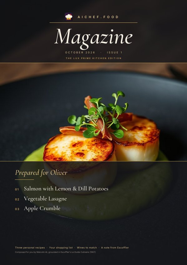 Sample cover of AIchef.food Magazine, The Lux Prime Kitchen Edition
